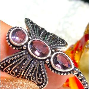 Genuine sterling and amethyst ethnic butterfly ring-Feb birthday